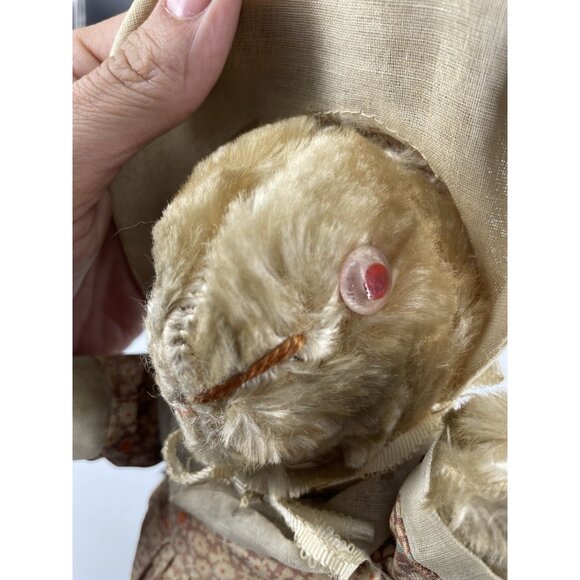 Antique Rabbit Bunny Floral Bloomer Dress red Eyes Straw Stuffed Mohair - Picture 10 of 15